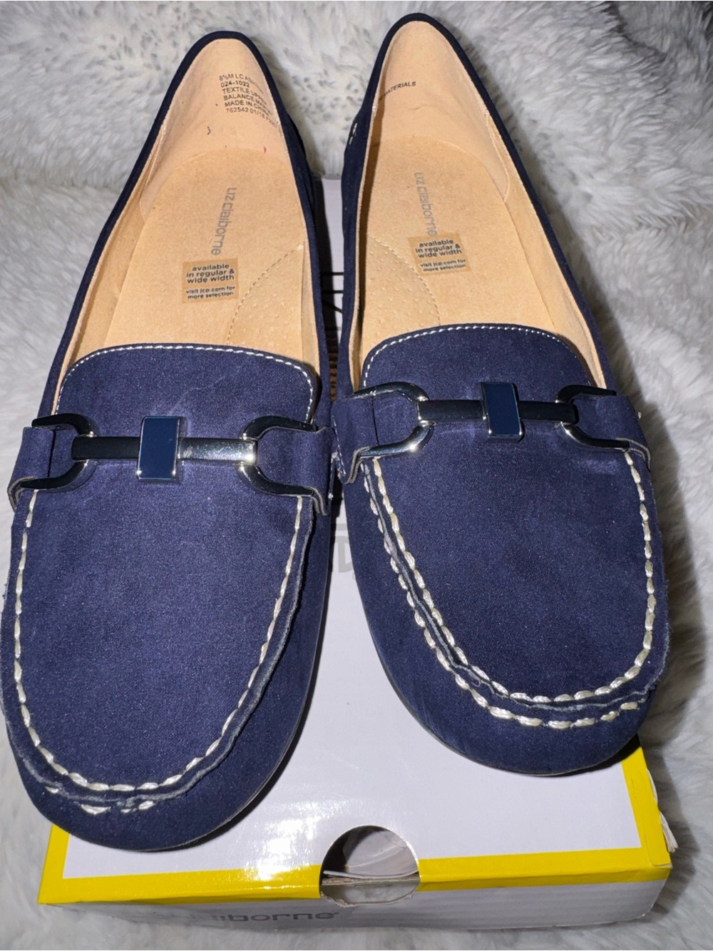 Liz Claiborne Navy Blue Suede Loafers with Silver Bit - Picture 2 of 5